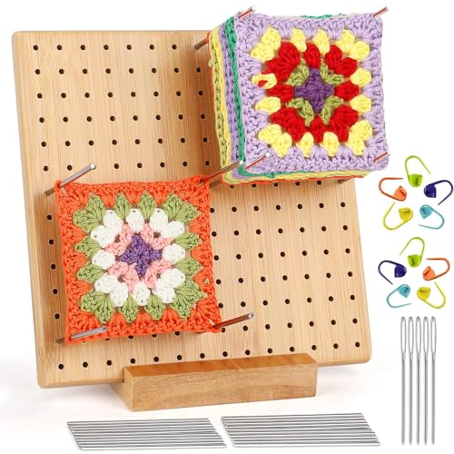 Planche De Blocage Du Crochet,Planche De Blocage Pour Granny Square, Equipé de 20 Jambes En Aacier, 5 épines Et 10 épines Marquées, Parfaits Ples...