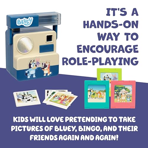 Image of Bluey Chikit Chikit Pretend Camera, 10 Photo Cards, Role Play