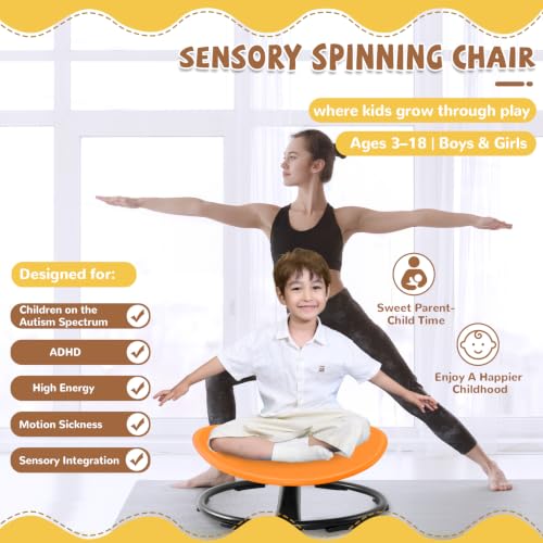 Image of Zhenx Spinning Chair for Autistic Kids (Ages 3-18) - 220lbs Capacity Sensory Swivel Seat - Sensory Toy for Teens with ADHD /Autism - Sit & Spin Calming Gift to Improve Focus & Body Balance (Orange)