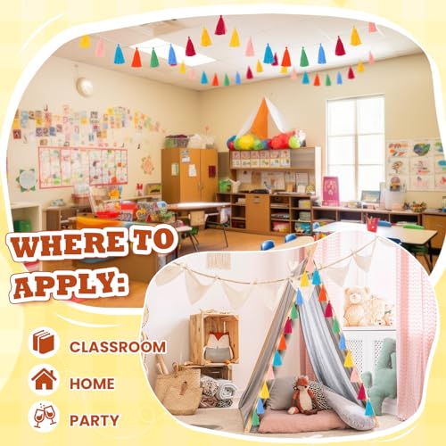 Image of WILLBOND 4 Pcs Rainbow Tassel Garland Party Decorations, Colorful Boho Wall Hanging Banner for Classroom Decor, Back to School Birthday Wedding Baby Shower Nursery Home(Multicolor,6.3 Inch)