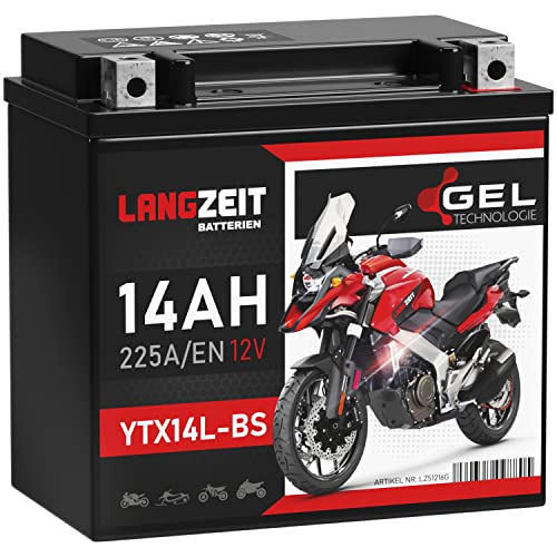 LANGZEIT YTX14L-BS Batterie de démarrage pour moto 12V 14Ah 225A/EN Gel 51216 HVT-03 Motorcycle Scooter Quad sans entretien scelleé préchargée