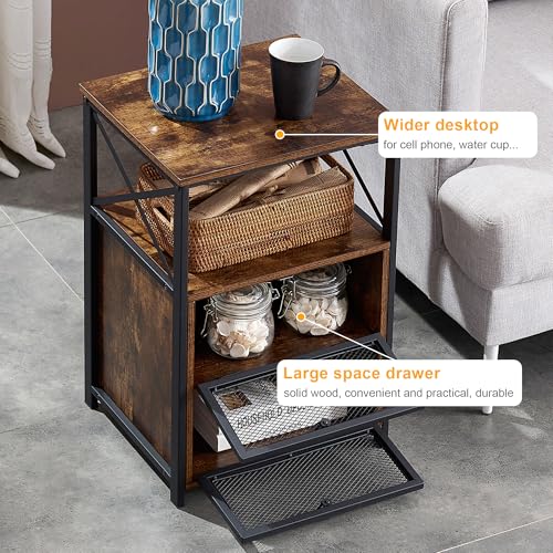 Image of VECELO Nightstand Set of 2, End Table with Flip Drawer, Modern Night Stand for Bedroom,Living Room, Office, Easy Assembly, Dark Brown