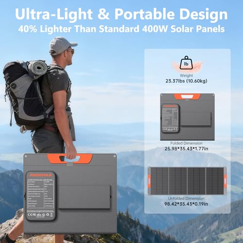 Image of SOKIOVOLA 400W Portable Solar Panel for EF /Jackery /Bluetti /Anker Power Station,Ultra-Lightweight ETFE Foldable Solar Panel,25% High Efficiency,MC4 Output,for Outdoor Camping, Emergency Power Supply