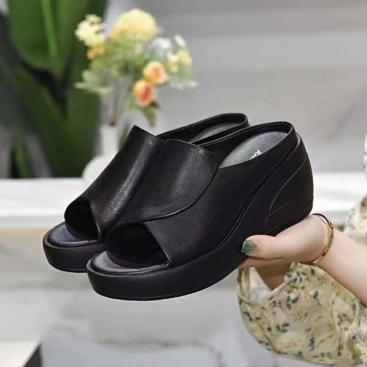 Women's summer large-size platform thick-soled flip-flops made of PU material. Lightweight and comfortable. Fish-mouth design. Fashionable and casual.2