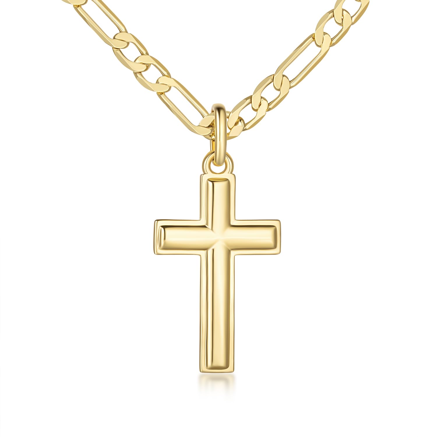 Gold Cross Necklace for Mens Cross Chain Faithful Gold Cross Pendant for Men Cross Chain 3-in-1 Figaro Chain Mens Cross Necklaces 22in