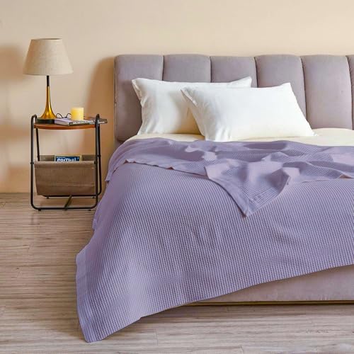 Image of Super Soft & Breathable 100% Microfiber Waffle Blanket - Throw Blanket and Quilt for Bed & Sofa Cal King(72x84) Size - Pastel Purple