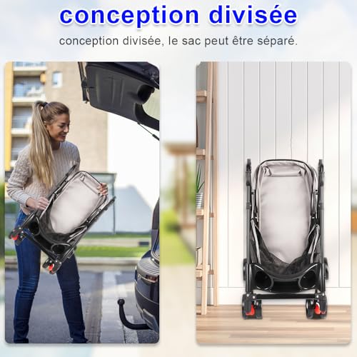 Homewell 2in1 Hundewagen, Hundebuggy mit 2 Getränkehaltern, Hundebox Transporttasche Faltbar klappbar, mit Feststellbremse, Jogger Buggy für Haustiere, 50 * 70 * 99cm (Grau)