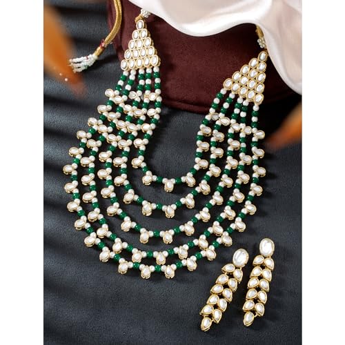 Image of Peora Faux Pearl Kundan Layered Necklace & Jewellery Set Gift for Women