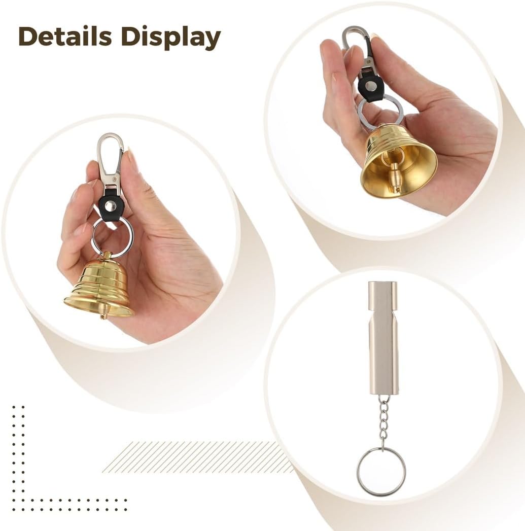 2-Pack 2 Brass Bear Bell With Emergency Whistle For Outdoor Safety, Hiking, Biking & Fishing