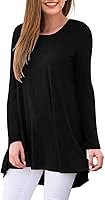 Vista 2 de AWULIFFAN Blusa tipo túnica holgada de manga larga con cuello redondo para mujer 01 Negro