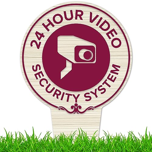 Image of 24 Hour Video Security System Sign, 9x17, Heavy Duty Integrated Ground Stakes, Indoor /Outdoor Use, Rust Free Aluminum Composite, Made in USA by My Sign center