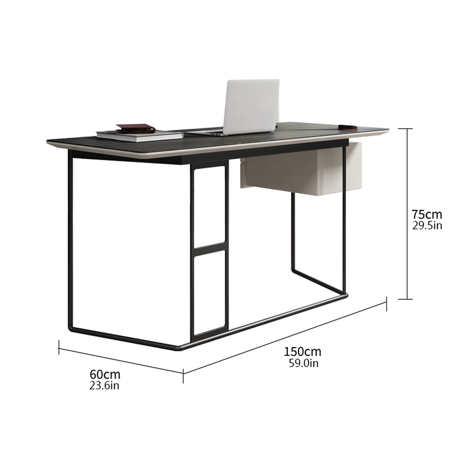 Scrivania da Ufficio Scrivania Minimalista in Ardesia, postazione di Lavoro per PC da Studio, 23,2", scrivania da Studio di Lusso Leggera per Uso Domestico con Doppi cassetti, scrivania per PC
