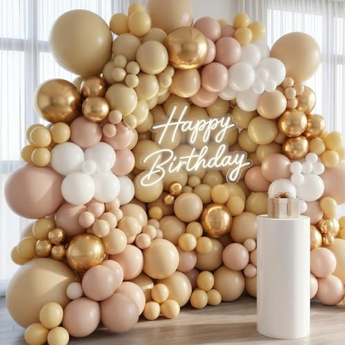 Image of RUBFAC 129pcs Light Brown Balloons Different Sizes 18 12 10 5 Inch Latex Tan Balloon Kit for Birthday Party Baby Shower Wedding Anniversary Decoration