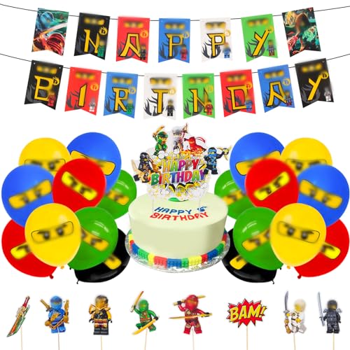 44 Pièces Kit de Décoration d'Anniversaire Ninja avec Ballons, Nin-ja Birthday Party Supplies Décorations, Décoration De Thème Dessin Animé kit Anniversaire Deco Anniversaire Enfant, Gâteau Décoration