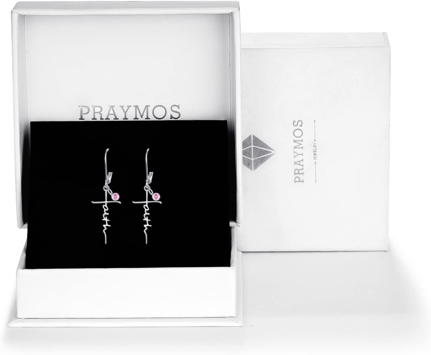 PRAYMOS Faith Cross Earrings for Women Dangle 925 Sterling Silver Hypoallergenic Birhstone Earrings Christian Religious Confirmation Baptism Gifts
