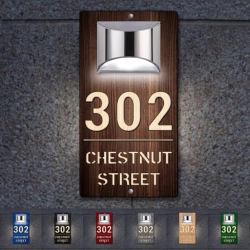 Letrero de madera personalizado para casa con luz solar, número de puerta, placa de dirección, números de casa personalizados para exteriores, nombre de calle, letreros modernos para casa, oficina,