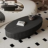 FGXJY Oval Coffee Table with Storage, Modern Black Coffee Table with Solid Wood Veneered, Fluted Center Table Wood Drum Tea Table for Living Room Apartment, 47.2''L×23.6''W×14.2''H
