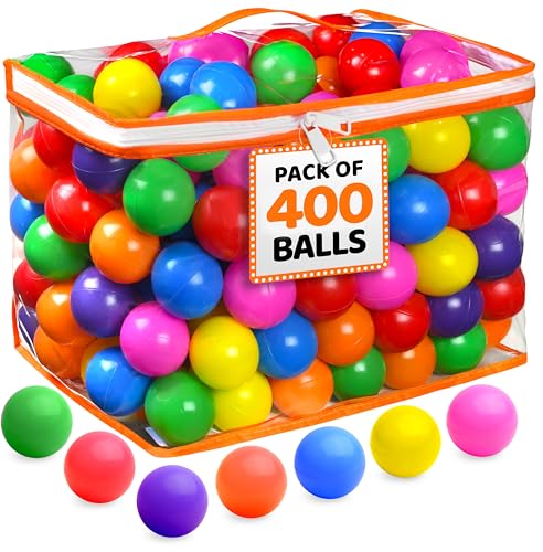 400 Ball Pit Balls for Toddlers with Storage Bag - 7 Bright Colors, Crush Proof, Great Play Toys for Tents, Pools, and Party