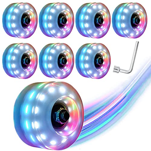 Nezylaf 8 Pack Upgrade Light up Roller Skate Wheels, 78A Roller Skate Wheels with ABEC 9 Bearings Installed for Indoor or Outdoor Roller Skate and Skateboard 32 x 58 mm