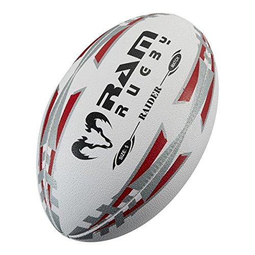 Ram - Set di 15 palloni da rugby Raider Match + borsa traspirante, Rosso, 5