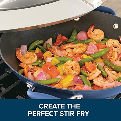 Anolon Advanced Hard Anodized Nonstick Stir Fry Wok Pan With Lid, 14 Inch, Indigo Blue #TOP1