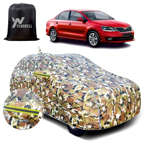 Image of Car Body Cover for Skoda Rapid, 100% Waterproof with Mirror & Antenna Pockets, Military Print Design, UV & Dust Protection, Triple Stitched, Sky Piping & Reflector (Jungle Print)