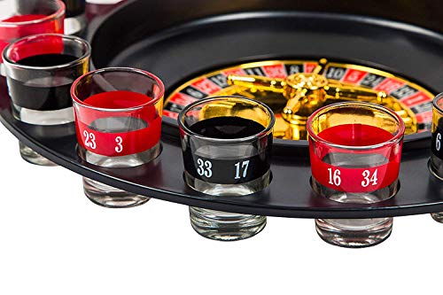 Image of House of Quirk Drinking Game Set with Spinning Wheel, Balls and Shot Glasses - 2 Balls and 16 Shot Glasses, Multicolour