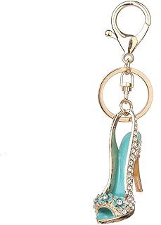 Reizteko High Heel Elegant Shoe Keychain Sparkling Charm Stylish Key Ring Crystal Jewelry Keychain Purse Backpack Handbag Pendant (green&gold)
