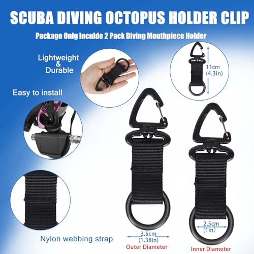 JUSTOOP Scuba Octopus Mouthpiece Holder,Silicone Octoups Holder for Scuba Diving Octo Mouthpiece Keeper for 2nd Stage Regulator Octopus Retainer with Spring Clip,2 PCS,Black