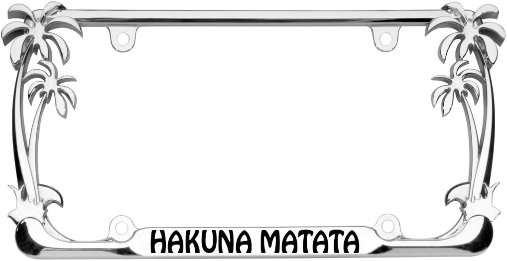 Hakuna Matata Palm Tree Design Chrome Metal Auto License Plate Frame Car Tag Holder with car banner flag