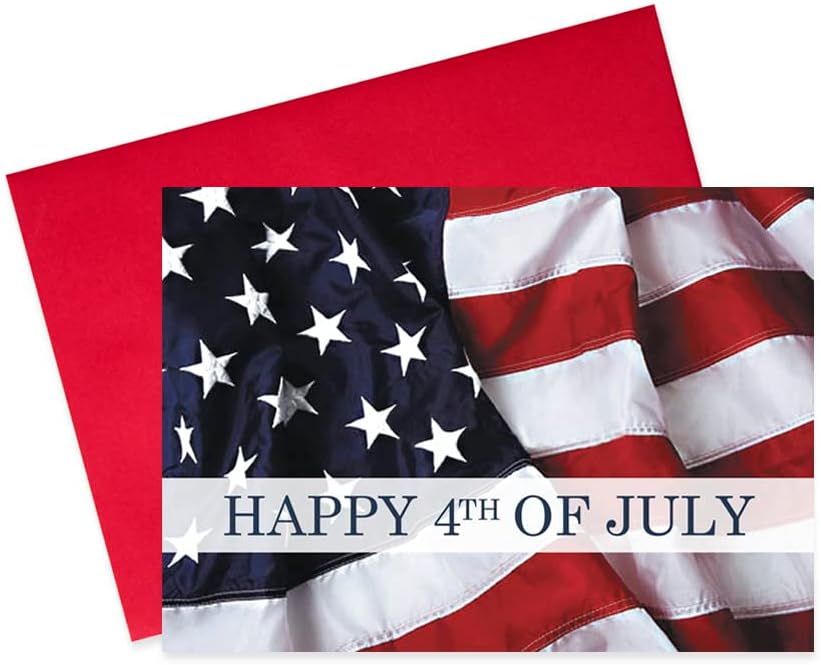 CEO Cards - July 4th Greeting Cards (American Flag), 5x7 Inches, 25 Cards & 26 Red Envelopes (JF1504)