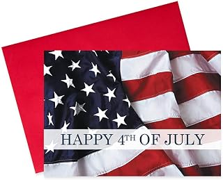 Independence Day Cards for Family & Business (American Flag) Happy 4th of July Bulk Greeting Card Set Pack of 25 with Red Envelopes (5x7 inch - A7) Office, Work, Employees & Clients (JF1504)