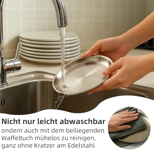 2er Set Katzennäpfe aus Edelstahl 17cm – Flach & Schnurrhaarfreundlich, rutschfeste Katzenschüssel Set, Fressnapf & Wassernapf Katze, Spülmaschinenfest, Bruchsicher & Hygienisch