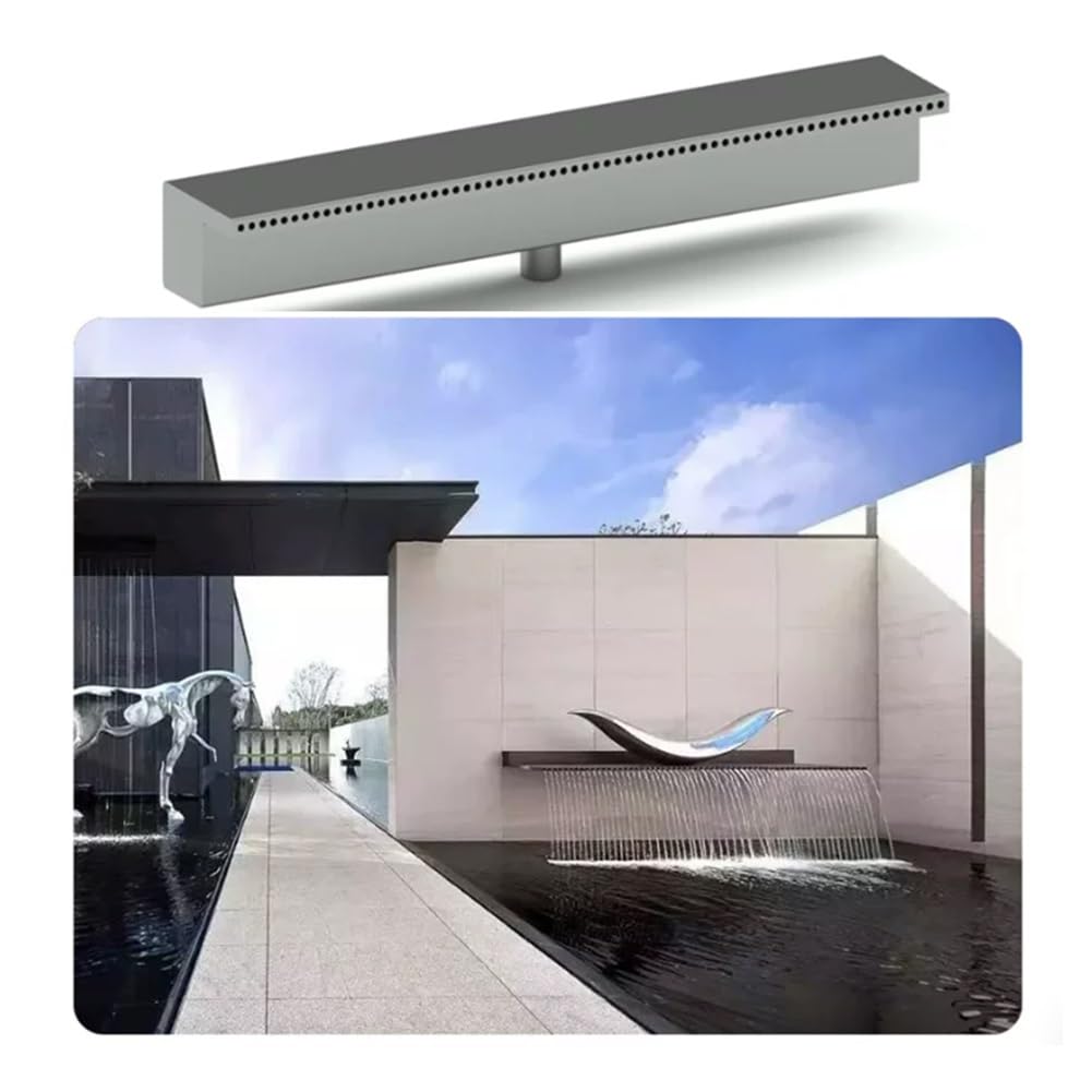 Stainless Steel Waterfall Spout Fountain Spillway Kit With Light, Courtyard Landscaping, Water Feature, Water Curtain Wall, Landscape Fish Pond Trough(Gray/D,180 cm)
