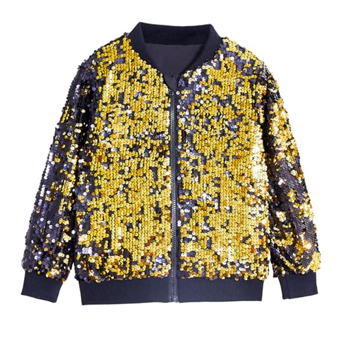 Kids Girls Ombre Gradient Sparkle Colorful Sequin Bomber Jacket Dance Coat Club Birthday Party Tops Outerwear