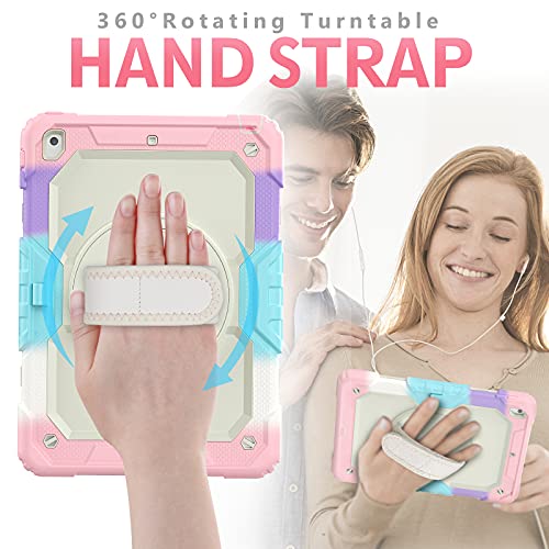 SIBEITU Case Compatible with iPad 9th/8th/7th Generation with Screen Protector Pen Holder, iPad Case 10.2 Inch, Heavy Duty Protection Cover W/Stand Hand Shoulder Strap for iPad A2602 A2197