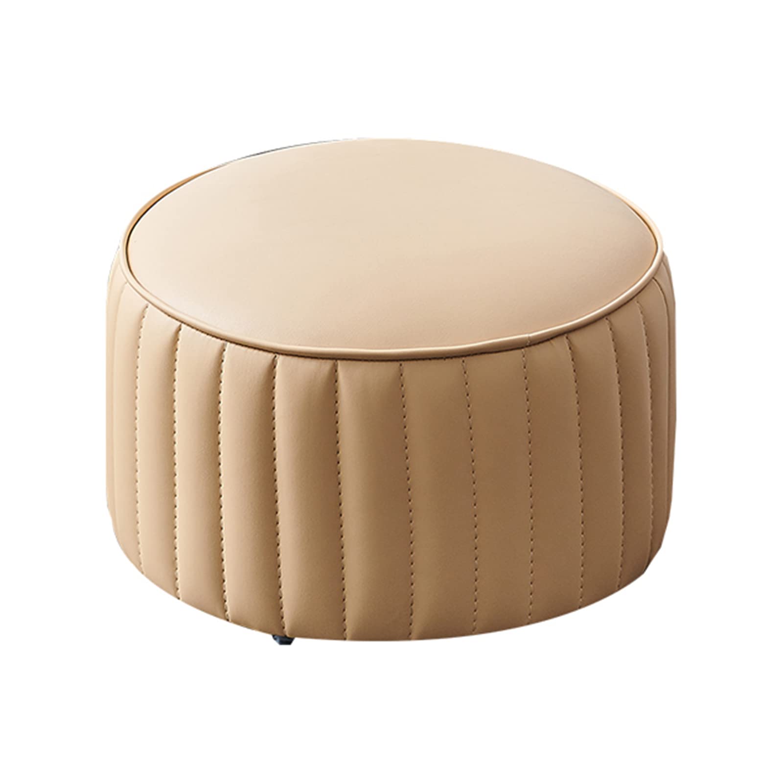 Pouf bas en cuir beige résistant pour changer les chaussures
