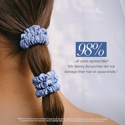 Image of Slip Silk Hair Ties - Skinny Silk Cornflower Scrunchies, No Damage, No Crease, Anti-Breakage |100% Mulberry Silk | All Hair Types | Made with Proprietary Slipsilk | Set of 4