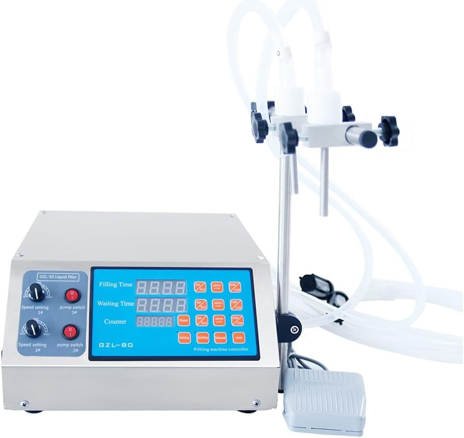 ZONEPACK Double Heads Filling Machine Pump Numerical Filler Digital Liquid Filler 3-4000ml For Drink Perfume Water Juice Essential Oil With 2 Nozzles