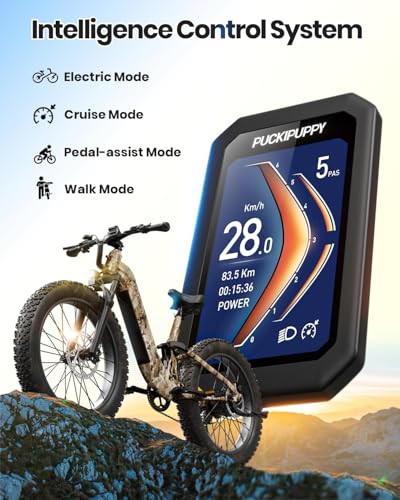 Image of PUCKIPUPPY Electric Bike for Adults 960W, 48V 20AH Battery Adult Electric Bicycles, 26 inch Fat Tire Full Suspension Step-Thru Ebike, 28MPH Mountain Ebike, 7 Speed, 80Miles Range-Jungle Camouflage
