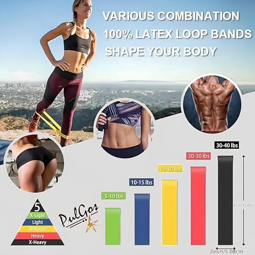 Image of PulGos Natural Rubber Heavy Resistance Bands for Workout & Fitness - Premium Elastic Bands for Muscle Stretching,Strength Training,Yoga,Pilates,Physical Therapy & Full Body Exercise - Set of 5 Levels