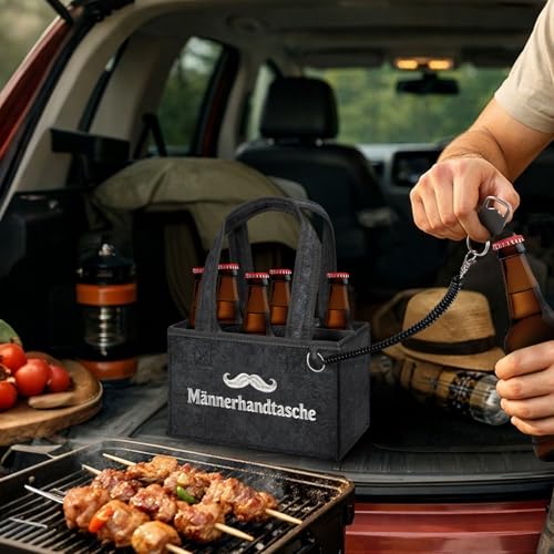 CASEBOT Männerhandtasche Bier Filz mit 6 Fächern - Bierträger Getränketasche mit Flaschenöffner für 0,33L/0,5L Flaschen - Lustige Geschenk für Männer Geburtstag, Papa, Freund