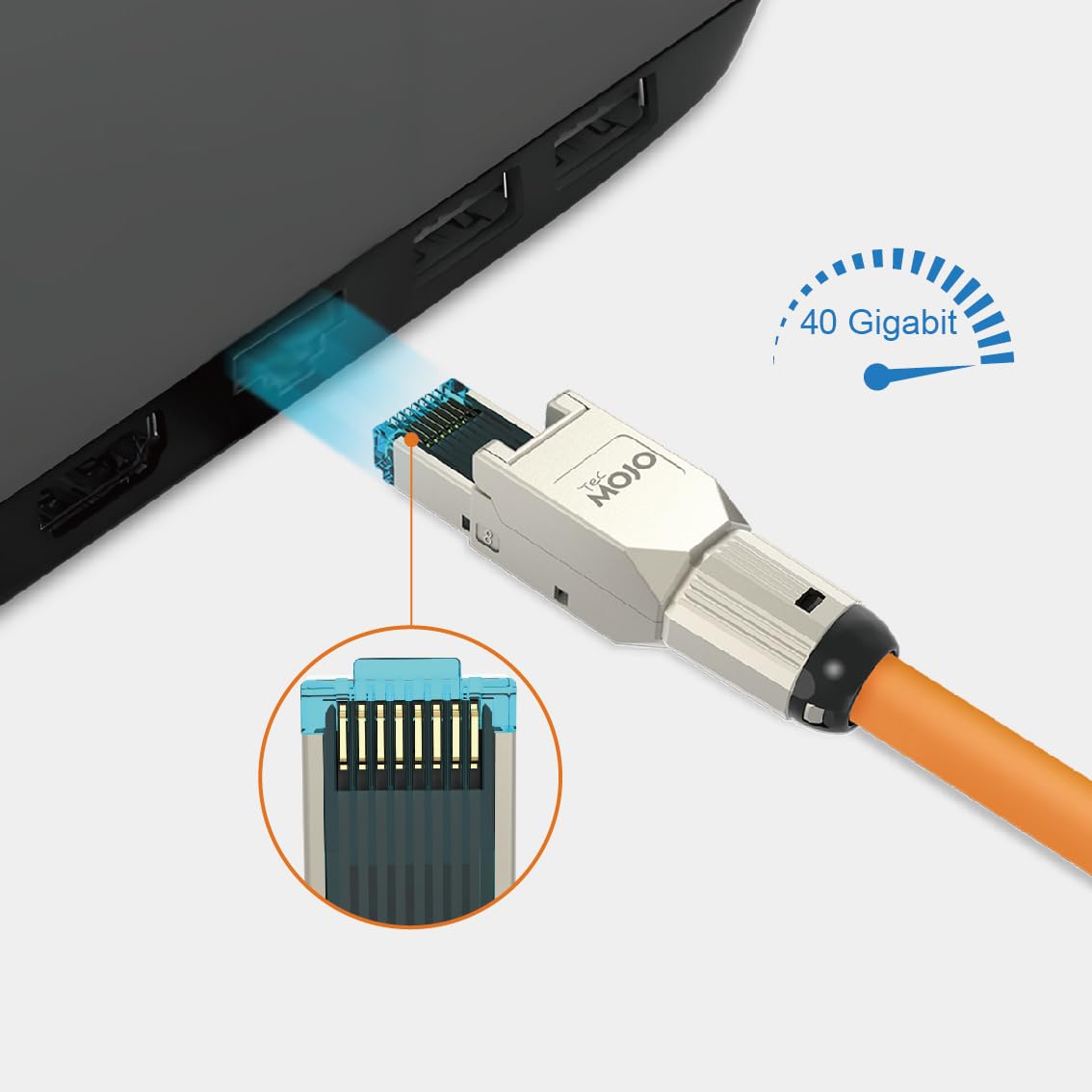 Tecmojo CAT8 STP Connecteurs RJ45 blindés sans outil, 40Gigabit, pour câbles 22-24 AWG, 12 Pièces
