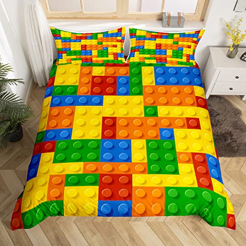 Feelyou Games Duvet Cover Full Size Building Blocks Bedding Set For Kids Boys Girls Colorful Geometric Toy Brick Comforter Cover Set Toddler Gaming Bedroom Nursery Bedspread Cover With 2 Pillowcases cover