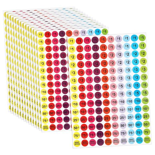 VILLCASE Garage Sale Stickers 15 Sheets Circle Labels Removable Retail Pricing Stickers Bulk Sale Tags
