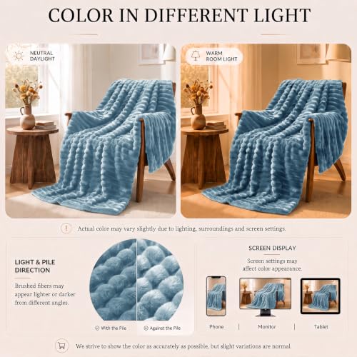 HIMEET Dusty Blue Full Blanket for Bed, 300GSM Ribbed Fleece, 84 x 90 in by HIMEET - Used condition - Image 6