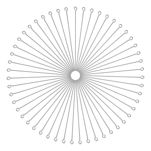TOAOB 200 Piezas Cabeza Redonda de Acero inoxidable 70 mm Alfiler de Ojo Agujas de Clavos Plata para Accesorios de Fabricación de Joyas Artesanía para Pulseras Collar y Pendientes
