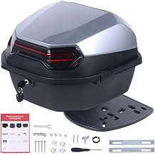Japard Motorcycle Top Case 42L Daily Rear Tail Box Trunk, Lockable Storage Carrier, Waterproof Universal Mounting for Helmet Luggage (Silver Gray)