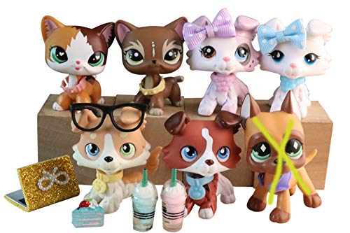 Judylovelps Cats and Dogs 6pcs, Ice Cream Collie Vanilla Collie Coffee Collie Elk Shorthair Cat Meow Shorthair Cat and Coffee Collie with Accessories lot