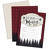 Palmer Street Press Christmas Party Invitations - Eat, Drink & Be Merry! (Set of 12 Premium Christmas Party Invitations With Envelopes) - Woodland, Plaid & Lumberjack Theme Christmas Invitations